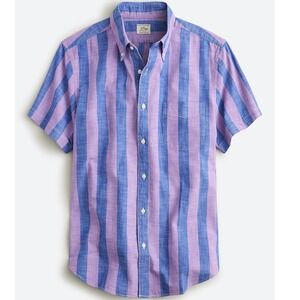 J.Crew Men's XL Cotton Short Sleeve Button Shirt Purple Blue Striped VTG Style